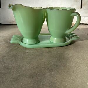 Vintage Green Creamer and Sugar Set